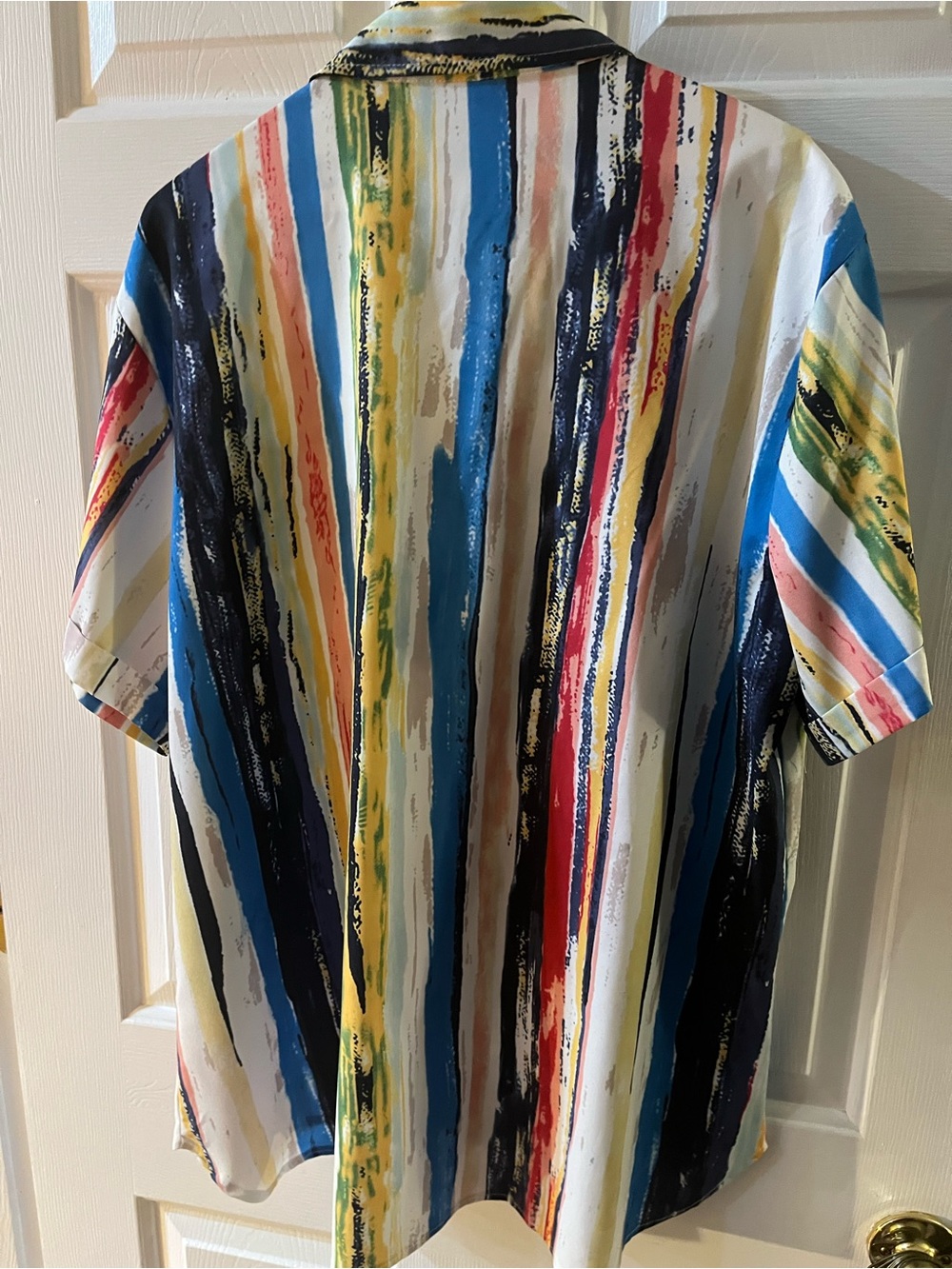 Men's Multi-Stripe Short Sleeve Shirt - White/Blue/Yellow/Red
